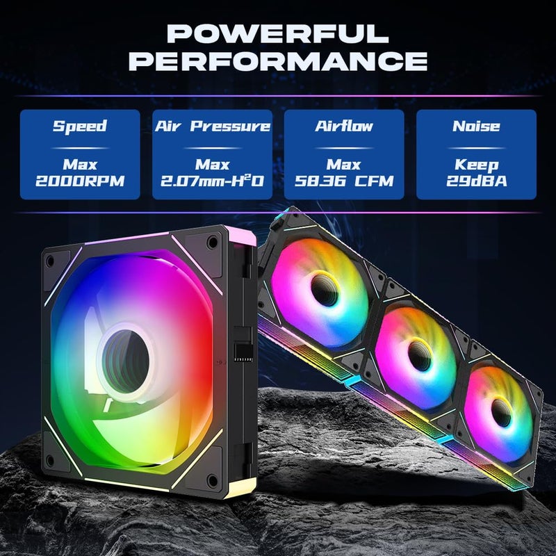 Jungle Leopard Interstellar V1 120mm Case Fan, Infinity Mirror Module Daisy-Chain 5V ARGB PWM PC Fan Triple Pack Suitable for Computer Case & CPU Cooling(Black-3 Pack) - Image 3